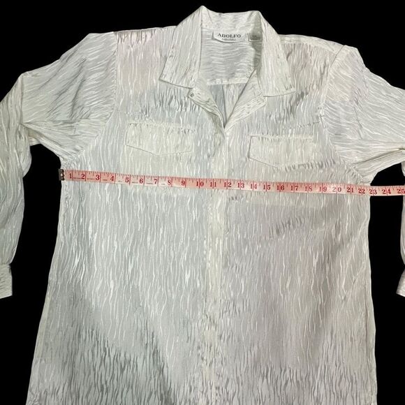 Vintage 90s Adolfo Collectibles White Self pattern Long sleeve Blouse size 9/10 - Picture 11 of 13